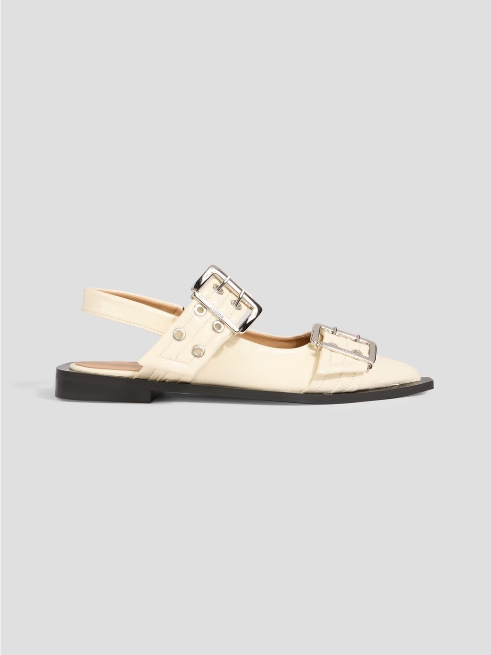 Ganni Buckle Slingback Flats in Cream